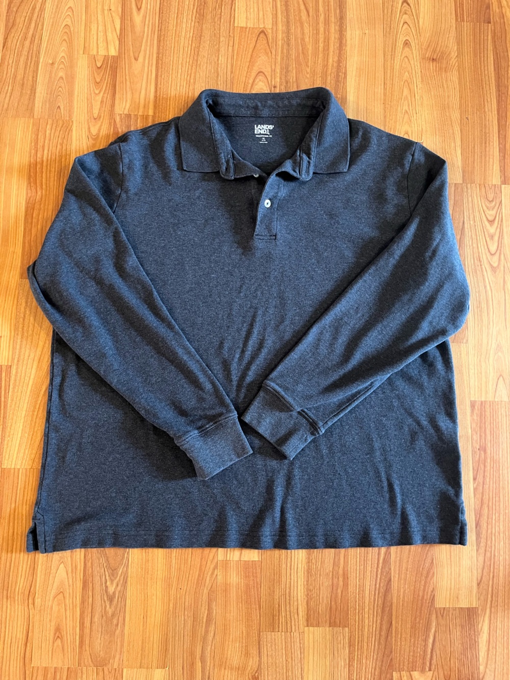 Lands' End Men's Long-Sleeve Polo Shirt - Charcoal